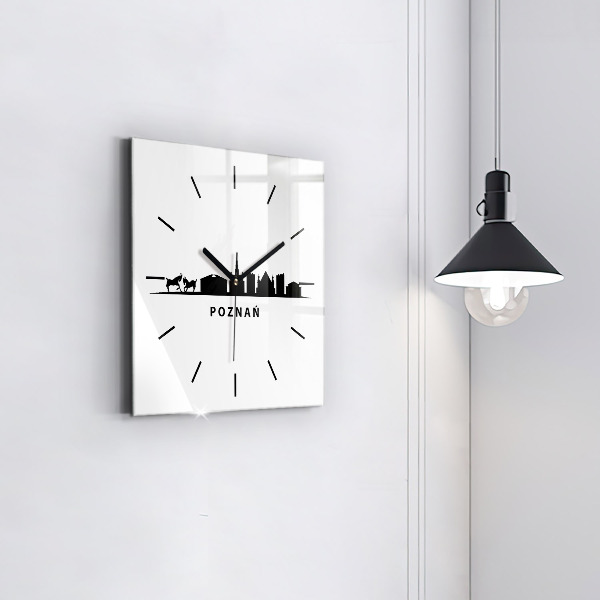 Čtvercové nástěnné hodiny Grafika panoramatu Poznaně