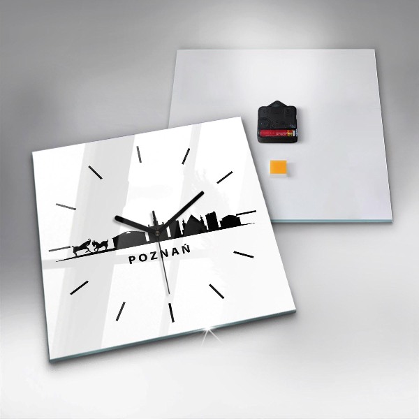 Čtvercové nástěnné hodiny Grafika panoramatu Poznaně