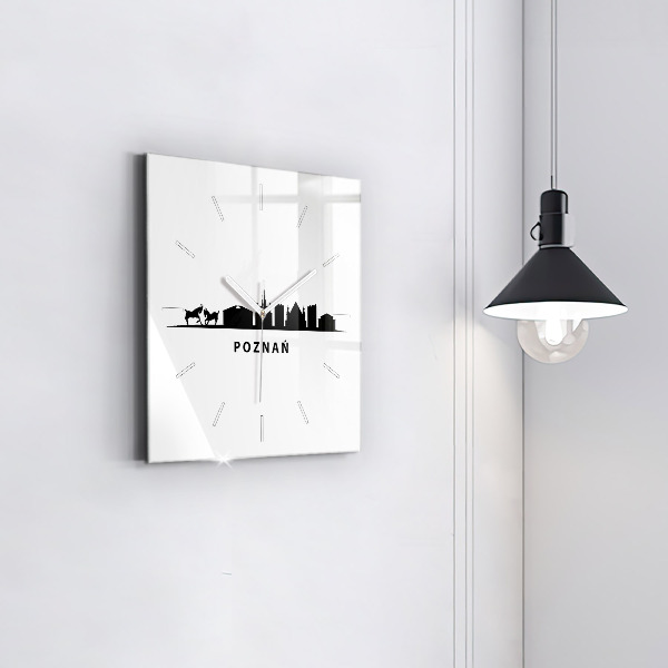 Čtvercové nástěnné hodiny Grafika panoramatu Poznaně
