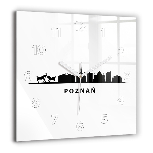 Čtvercové nástěnné hodiny Grafika panoramatu Poznaně
