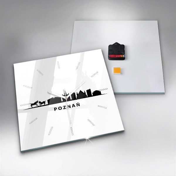 Čtvercové nástěnné hodiny Grafika panoramatu Poznaně
