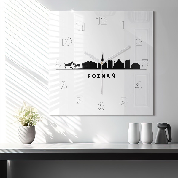 Čtvercové nástěnné hodiny Grafika panoramatu Poznaně