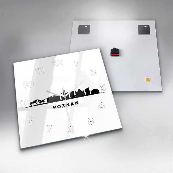 Čtvercové nástěnné hodiny Grafika panoramatu Poznaně