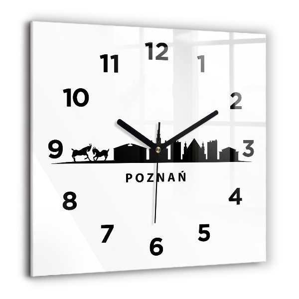 Čtvercové nástěnné hodiny Grafika panoramatu Poznaně