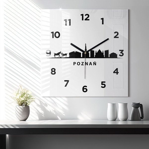 Čtvercové nástěnné hodiny Grafika panoramatu Poznaně