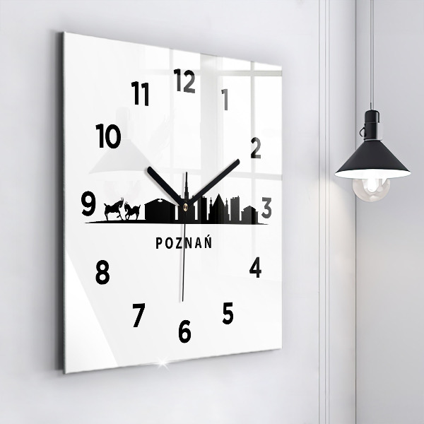Čtvercové nástěnné hodiny Grafika panoramatu Poznaně