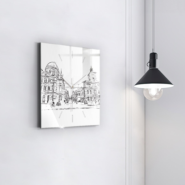 Čtvercové nástěnné hodiny Ilustrace města Poznaně