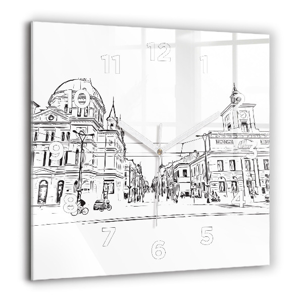 Čtvercové nástěnné hodiny Ilustrace města Poznaně