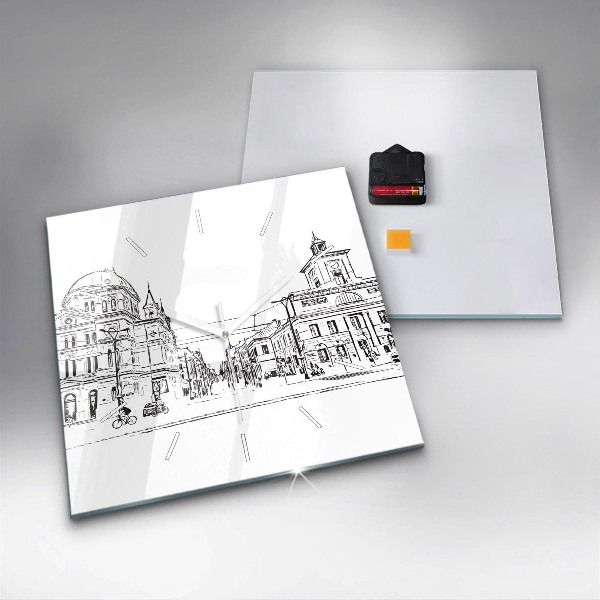 Čtvercové nástěnné hodiny Ilustrace města Poznaně