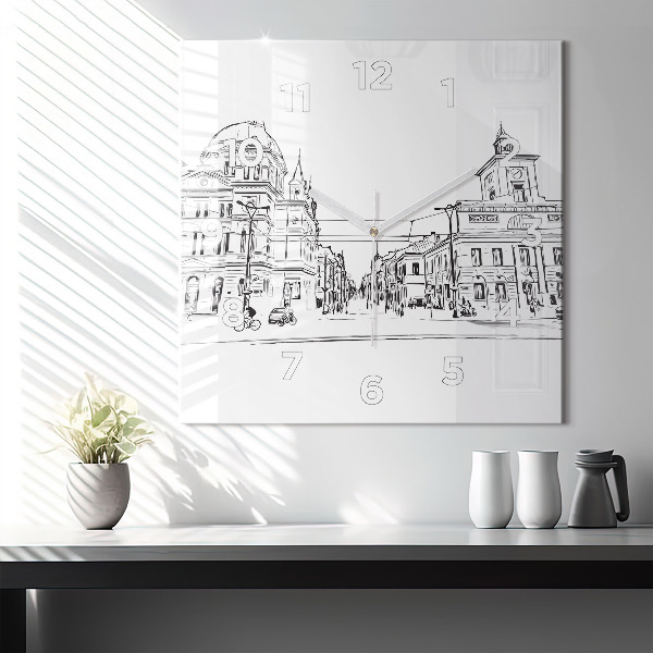 Čtvercové nástěnné hodiny Ilustrace města Poznaně