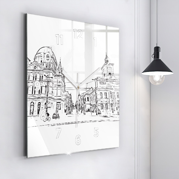 Čtvercové nástěnné hodiny Ilustrace města Poznaně