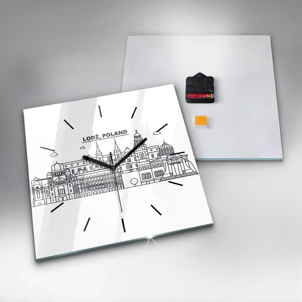 Skleněné hodiny čtvercové Architektonické panorama Lodže