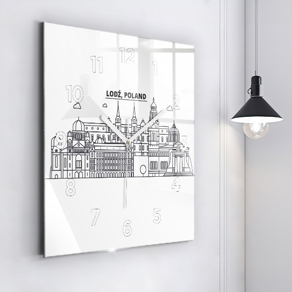 Skleněné hodiny čtvercové Architektonické panorama Lodže