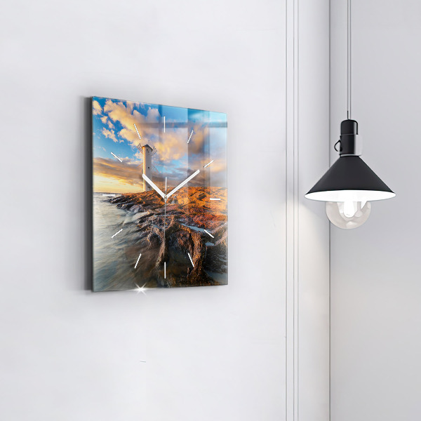 Skleněné hodiny čtvercové Maják a Baltské moře