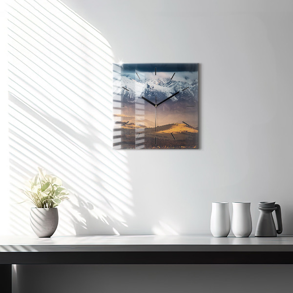 Čtvercové nástěnné hodiny Zimní krajina v Tatrách