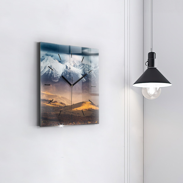 Čtvercové nástěnné hodiny Zimní krajina v Tatrách