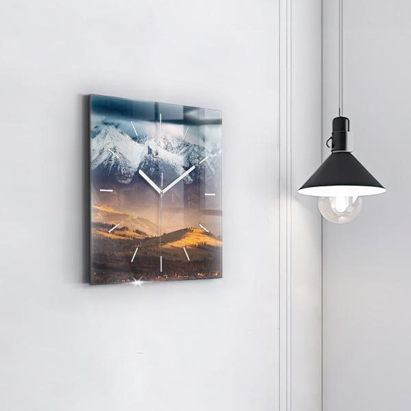 Čtvercové nástěnné hodiny Zimní krajina v Tatrách