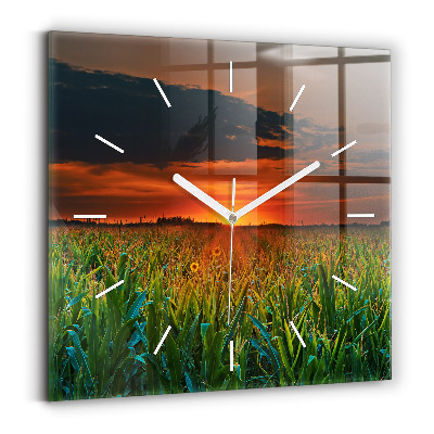 Čtvercové nástěnné hodiny Slunečnice na louce