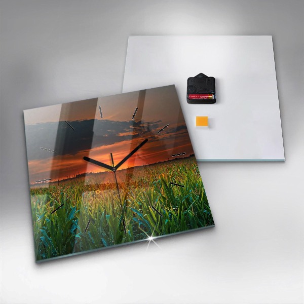 Čtvercové nástěnné hodiny Slunečnice na louce