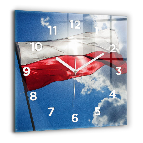 Čtvercové nástěnné hodiny Polská vlajka na pozadí oblohy
