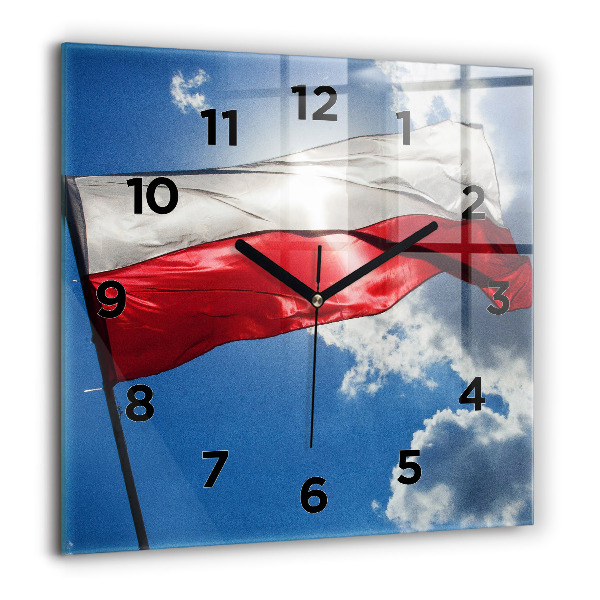 Čtvercové nástěnné hodiny Polská vlajka na pozadí oblohy