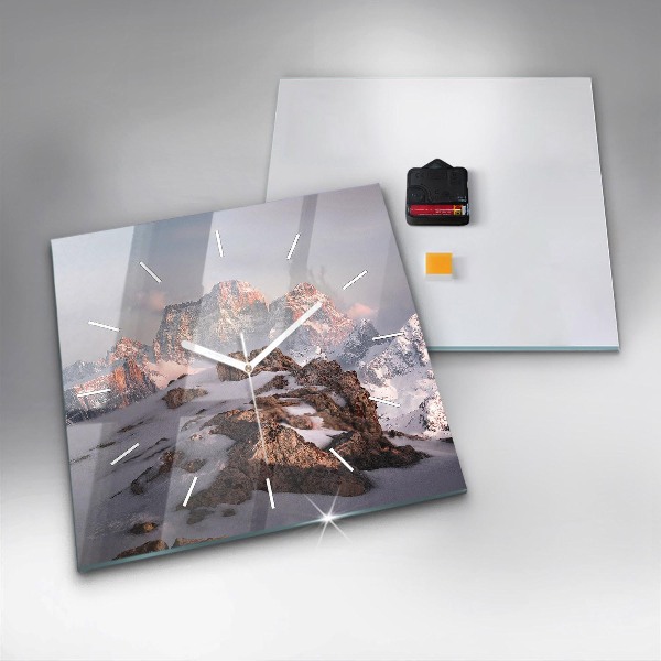 Čtvercové nástěnné hodiny Hory pokryté sněhem