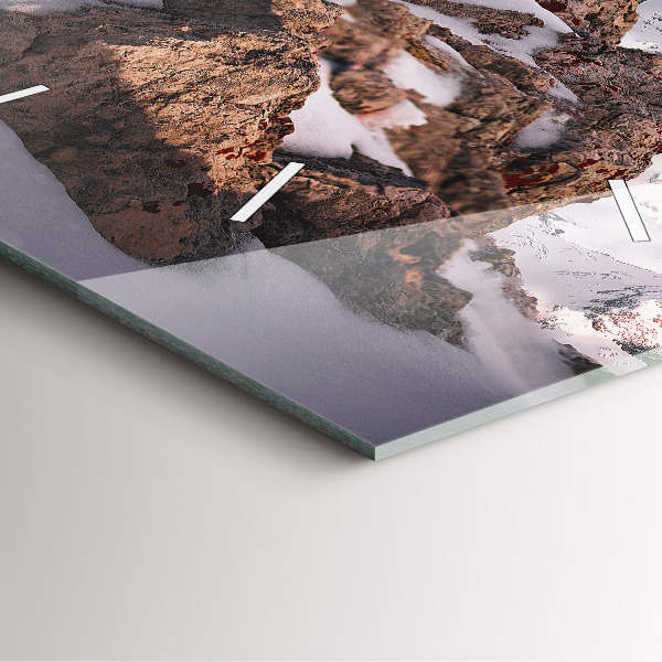 Čtvercové nástěnné hodiny Hory pokryté sněhem