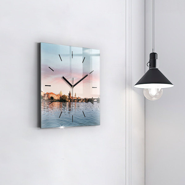 Čtvercové nástěnné hodiny Karlův most v Praze