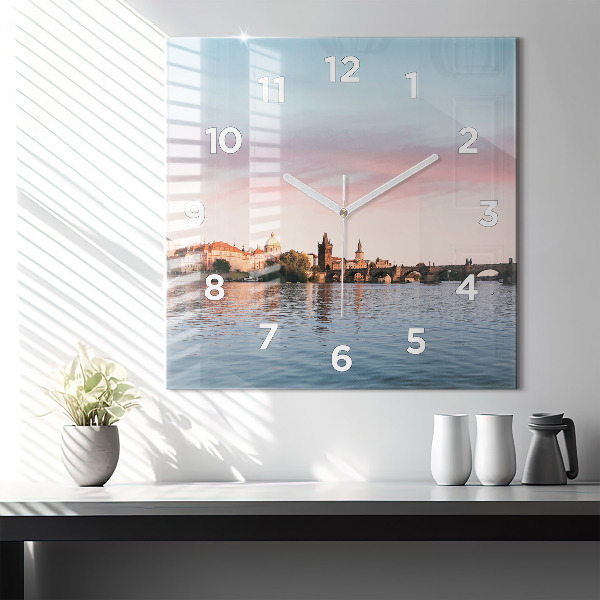 Čtvercové nástěnné hodiny Karlův most v Praze