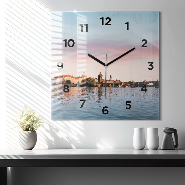 Čtvercové nástěnné hodiny Karlův most v Praze