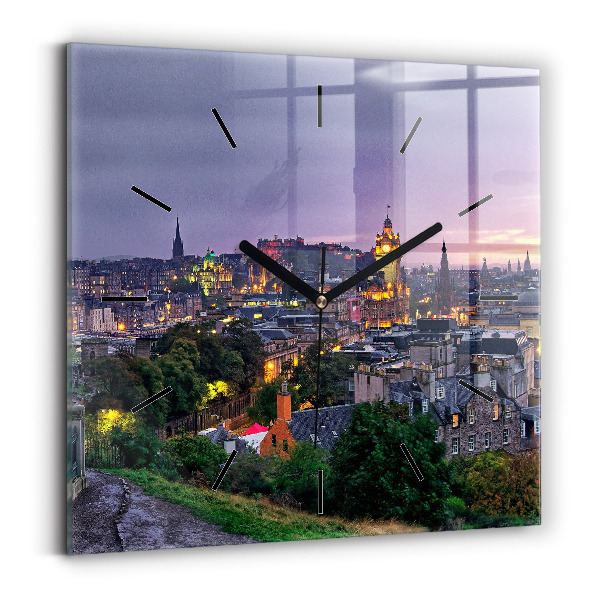 Čtvercové nástěnné hodiny Edinburgh z Calton Hill