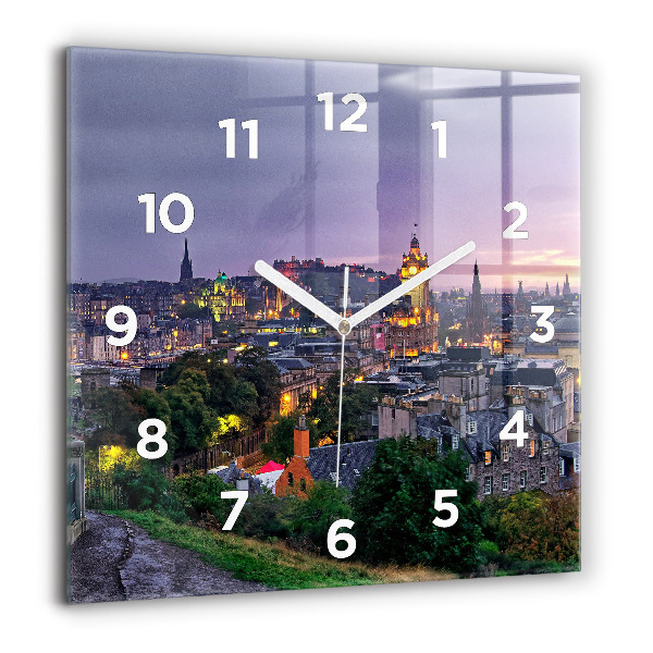 Čtvercové nástěnné hodiny Edinburgh z Calton Hill