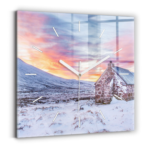 Čtvercové nástěnné hodiny Chata v horách