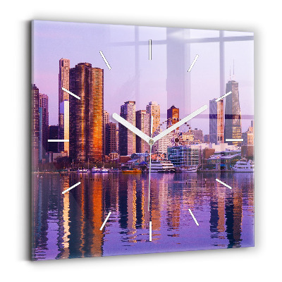 Čtvercové nástěnné hodiny Pohled na mrakodrapy v USA