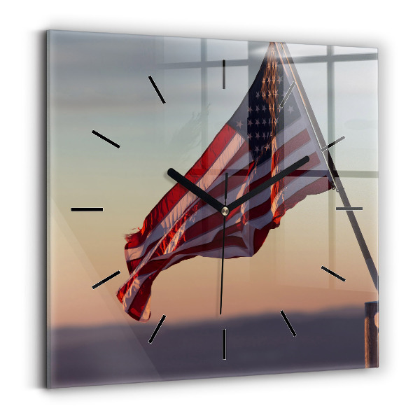 Čtvercové nástěnné hodiny Vlajka USA