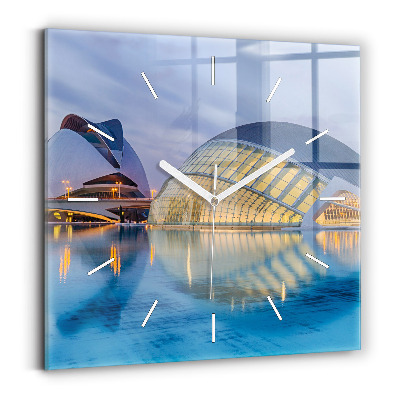 Čtvercové nástěnné hodiny Západ slunce ve městě