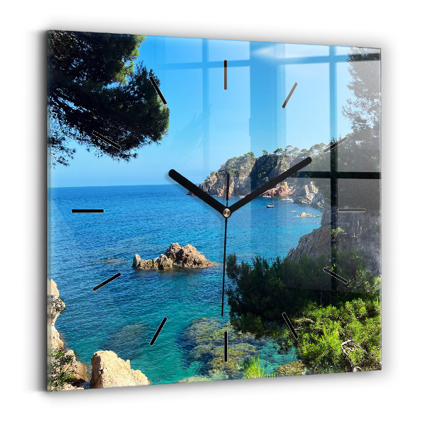 Čtvercové nástěnné hodiny Pobřeží Costa Brava