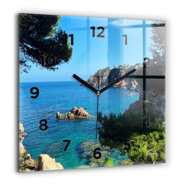 Čtvercové nástěnné hodiny Pobřeží Costa Brava