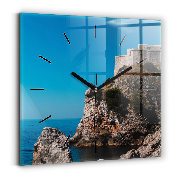 Čtvercové nástěnné hodiny Útesy v Dubrovníku