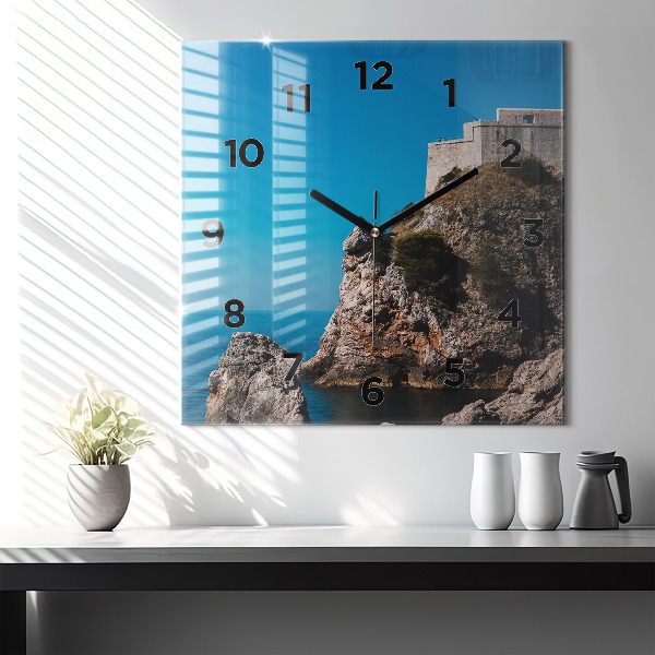 Čtvercové nástěnné hodiny Útesy v Dubrovníku