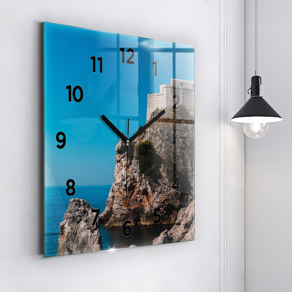 Čtvercové nástěnné hodiny Útesy v Dubrovníku