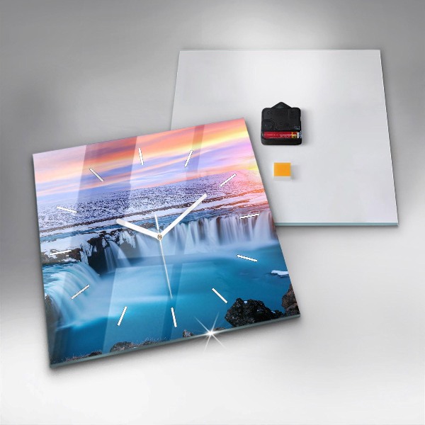 Skleněné hodiny čtvercové Vodopád Godafoss Island