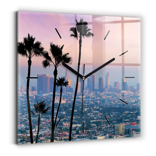 Skleněné hodiny čtvercové Západ slunce v Los Angeles