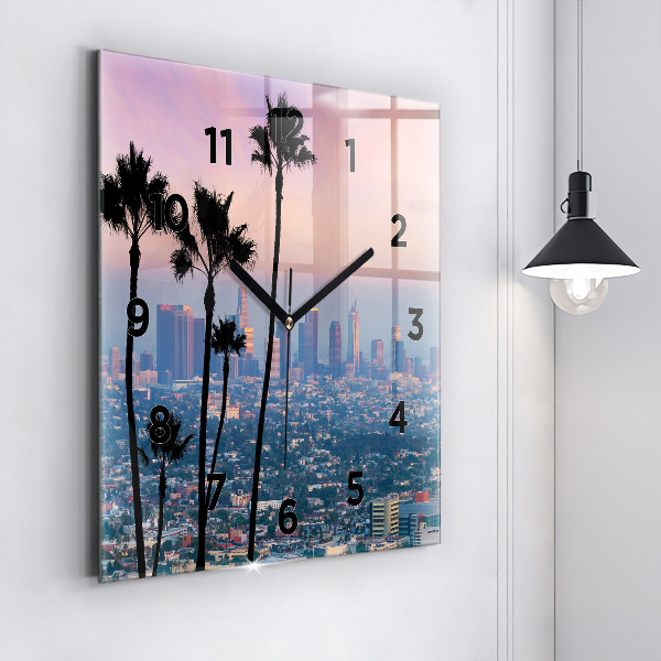 Skleněné hodiny čtvercové Západ slunce v Los Angeles