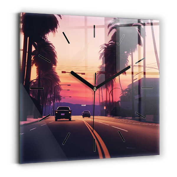 Skleněné hodiny čtvercové Západ slunce v Los Angeles
