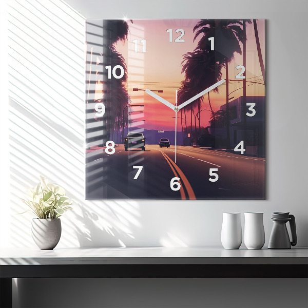Skleněné hodiny čtvercové Západ slunce v Los Angeles
