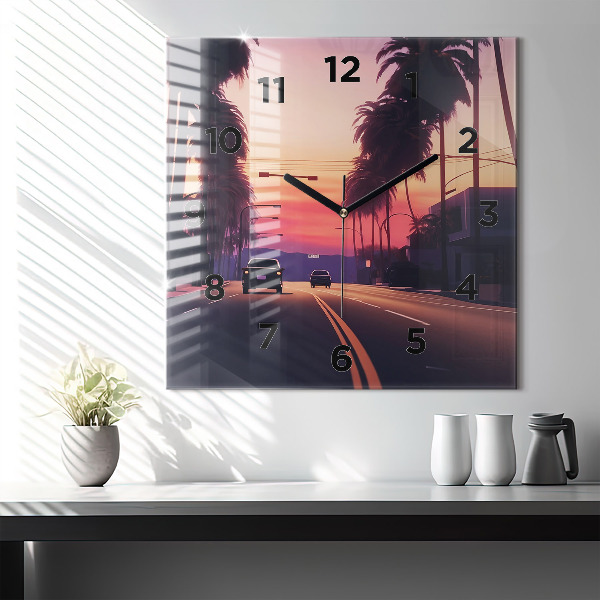 Skleněné hodiny čtvercové Západ slunce v Los Angeles