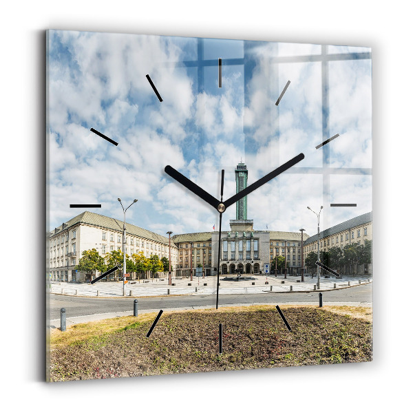 Skleněné hodiny čtvercové Panorama Ostravy