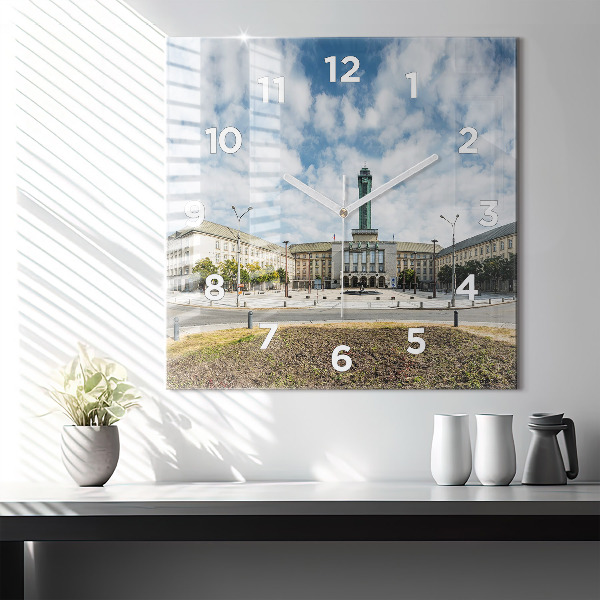 Skleněné hodiny čtvercové Panorama Ostravy