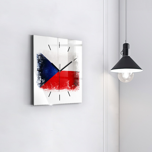 Skleněné hodiny čtvercové Vlajka České republiky